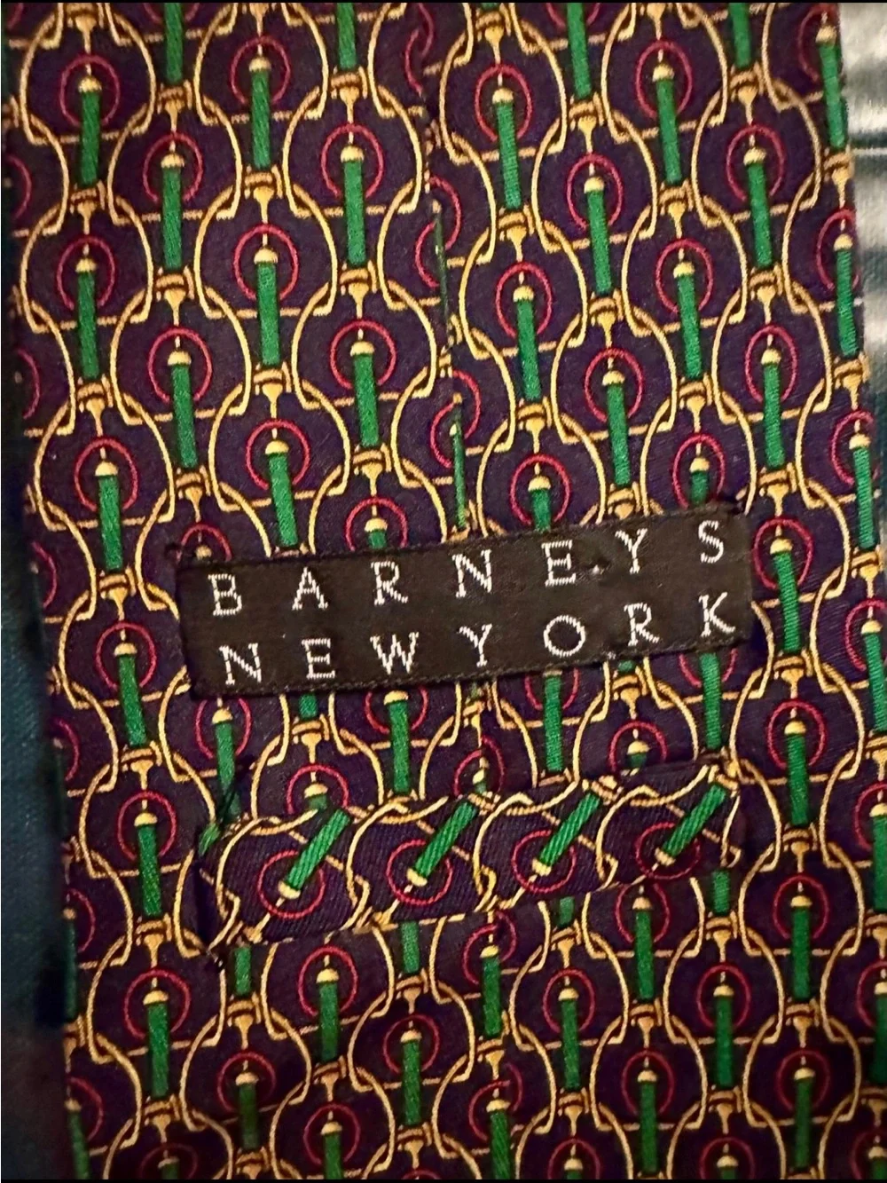 Barney’s Men's Patterned Silk Tie in Green, Red and Yellow